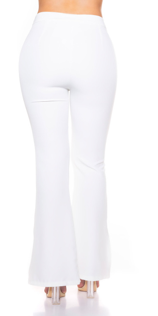 Classic Bootcut Pants with Side Slit White